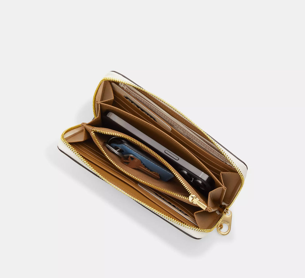 Coach Long Zip-Around Wallet in Signature Canvas Brown Black