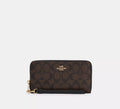 Coach Long Zip-Around Wallet in Signature Canvas Brown Black