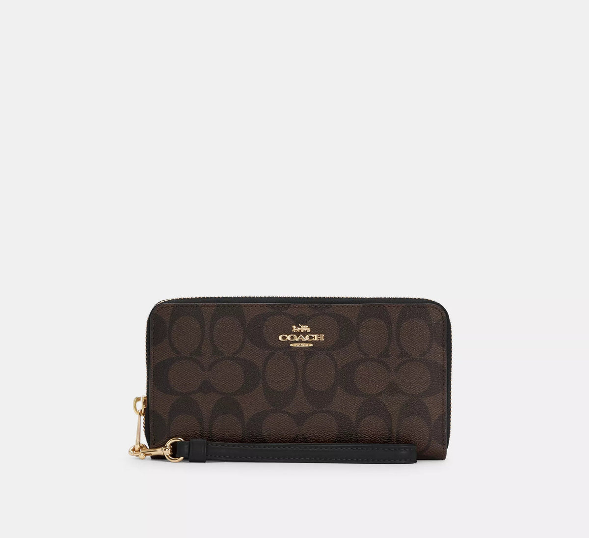Coach Long Zip-Around Wallet in Signature Canvas Brown Black